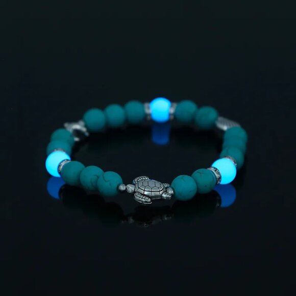 3/$35 Luminous Glow Stones Beaded Stretch Bracelet Turtle Turquoise Blue Jewelry - Picture 1 of 7
